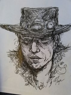 a drawing of a man wearing a hat