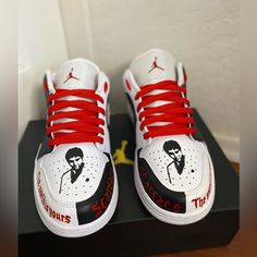 Custom Made Nike Air Jordan 1 Scarface Can Be Made In Any Size Allow 1 Week For Customization And Shipping Can Made Custom Designs As Well Custom Nike Shoes Air Force, Nike Shoes Custom, Nike Shoes Women Fashion, Exotic Shoes, Dream Shoe, Custom Sneakers Diy, Custom Jordans, Nike Air Force 1 Custom, Custom Shoes Diy