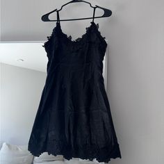 Size 8, Runs Small, Black Satin Dress With Floral Stitching On The Top And Bottom, Adjustable Straps, Super Sexy, Brand New With Tag Black V-neck Slip Dress With Lace Trim, Fitted Black Slip Dress With Lace Trim, Black Flirty Slip Dress With Spaghetti Straps, Black Lace Trim Dress For Night, Chic Night Mini Dress With Lace Trim, Chic Mini Dress With Lace Trim For Night, Black Mini Dress With Lace Trim, Black Flirty Sleeveless Slip Dress, Black Spaghetti Strap Dress For Night