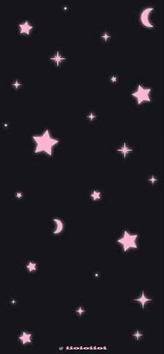 pink stars and moon in the night sky