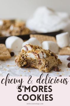 chewy and delicious s'mores cookies with marshmallows in the background