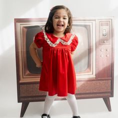 Red Velvet Collar Dress for Baby and Toddler Girls – Strawberry Jam Kids Christmas Red Dress Outfit, Patent Leather Mary Janes, Festive Dress, 1950s Christmas, White Tights, Red Velvet Dress, Small Shops