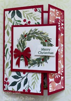 two christmas cards, one with a wreath and the other has a merry christmas tag on it