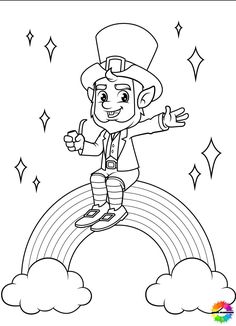 the lepreite is flying over the rainbow coloring page