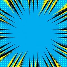 an abstract pop art background with blue and yellow rays in the center, on a blue halftone background