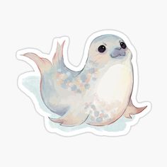 a watercolor painting of a sea lion sticker on a white background with blue dots