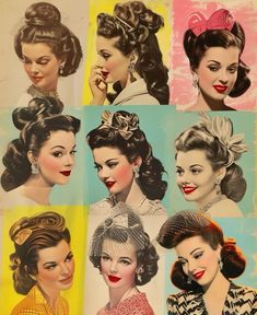 vintage hairstyles from the 1950's and 1960s's are featured in this advertisement