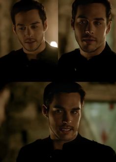 four different shots of a man in black shirt looking at the camera and making faces