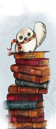 an owl sitting on top of a stack of books