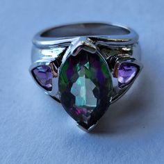 Beautiful Synthetic Alexandrite And Amethyst Silver Ring. The Stone Determination Is Based On Personal Research. Ring Is Marked Silver. It Is In Excellent Condition, No Flaws, Beautiful Sparkle And Colors! Happy To Answer Any Additional Questions, Thanks For Looking Alexandrite Jewelry, Womens Jewelry Rings, Green And Purple, Sparkle, Amethyst, Silver Rings, Women Jewelry, Stone, Purple