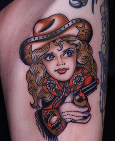 Neo Traditional Western Tattoo, Neo Traditional Cowgirl Tattoo, Traditional Tattoos Cowgirl, American Traditional Cowgirl Tattoo, American Traditional Western, American Traditional Cowgirl, Cowgirl Tattoos Traditional, Traditional Cowgirl Tattoo, Blackwork Sleeve