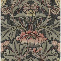 an intricately designed wallpaper with flowers and leaves