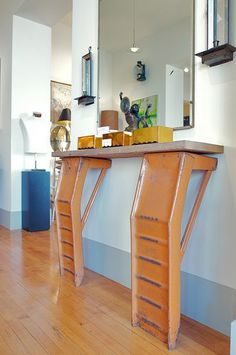 a long table with some chairs on top of it