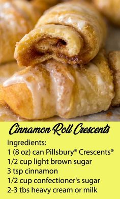 cinnamon roll crescents are stacked on top of each other