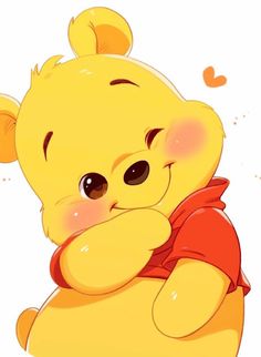 a cute little winnie the pooh hugging someone