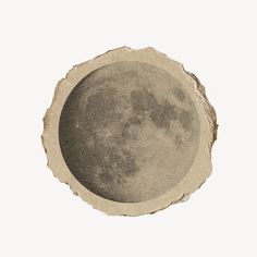 an old paper plate with the moon in it's center on a white background