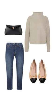 a pair of jeans, sweater and heels