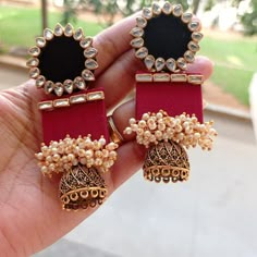 The Fabina Fabric Earrings is a lightweight earring made of fabric , kundan and gajra pearls in gold finish. This one of a kind earring is surely going to make a statement with any Indian or Western outfit. Specifications Materials used: Fabric, Kundan, Gajra Pearls Weight: 12.6 grams At Romikas, we pride ourselves on the craftsmanship and high quality of our jewelry, designed to enhance your natural beauty. Please contact us with any questions. Handmade Jewelry With Fabric, Diy Fabric Earings, Handmade Fabric Earrings Ideas, Hand Made Earing Making, Handmade Earrings Design, Handmade Earing Design, Handmade Indian Jewelry, Handmade Fabric Jwellery