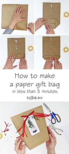 how to make a paper gift bag in less than 5 minutes with pictures and instructions