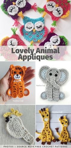 crocheted animal appliques are featured in this article for the lovey animal applique