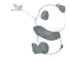 a drawing of a panda holding a flower