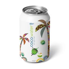 a can of coconut water on a white background