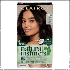 Clairol Natural Instincts Demi-Permanent Hair Dye, 3 Brown Black Hair Color, Pack of 1 Natural Instincts Hair Color, Brown Black Hair Color, Warm Brown Hair Color, Non Permanent Hair Color, Medium Brown Hair Color, Brown Black Hair