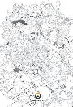 an image of a bunch of cartoon characters in the style of pencils on paper