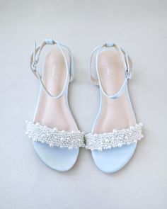 Light Blue Satin Flat Sandal With Perla Applique Bridesmaid - Etsy Flat Sandals Wedding, Bridal Flats, Evening Flats, Wedding Shoes Flats, Girls Flats, Wedding Flats, Wedding Guest Shoes, Bridesmaid Shoes, Glitter Shoes