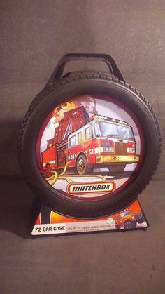 a fire truck themed lunch box on display