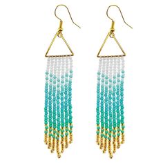 Triangle Frame, Seed Bead Fringe Earrings, Bead Fringe Earrings, Bead Fringe, Dangle Earrings Boho, Orange Turquoise, Beaded Tassel Earrings, Jewelry Making Project, Beaded Fringe