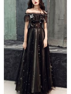 Egirl Prom Dresses, Star Formal Dress, Flowy Star Dress, Black Starry Dresses, Black Star Prom Dress, Black Starry Dress, Black Fairy Prom Dress, Black Long Prom Dress, Black Celestial Dress