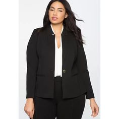 New With Tag - Length: 27.5" - Bust: 28" Pit To Pit - Shoulders: 18" - Brand: Eloquii - Color: Black - Size: 28 - Long Sleeve - Signature All Season Stretch Ponte Fabric - Medium Weight - Front Button Closure - Front Welt Pocket - Unlined - Tailored Fit - Rayon Blend - Dry Clean Professional, Business, Meeting, Workwear, Stretch, Relaxed, Travel, Formal, Special Gatherings, Work Gatherings, Suit, Blazer, Plus Sizing, Women's Plus, Plus Size Work Blazers Women, Plus Size Suits For Women, Stretch Work Pants, Plus Size Business, Plus Size Workwear, Plus Size Winter Outfits, Blazer Suit Women, Work Pants Women, Work Blazer