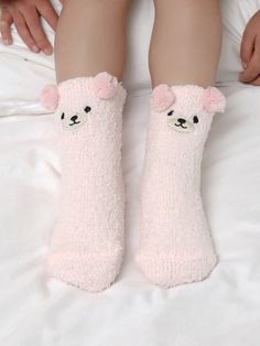 1 Pair Cute Animal Series Socks For Kids Aged 3-16 (Corgi, Panda, Rabbit, Bear, Dinosaur), Embroidered Warm Coral Fleece House Socks, Perfect For Autumn/Winter Pink    Fabric Animal,Cartoon  Medium Stretch  Baby & Kids' Socks & Tights, size features are:Bust: ,Length: ,Sleeve Length: Vogue Kids, Kawaii Socks, Rose Bonbon, Catering Food, Fuzzy Socks, White Socks, Pink Collar, Fabric Animals, Winter Baby