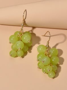 Green    Glass  Dangle Embellished   Jewelry Grape Earrings, Fruit Summer, Green Grapes, Tassel Drop Earrings, Funky Jewelry, Korea Fashion, Beaded Tassels, Dream Jewelry, Fun Earrings