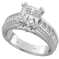 a princess cut diamond engagement ring with channeled shoulders