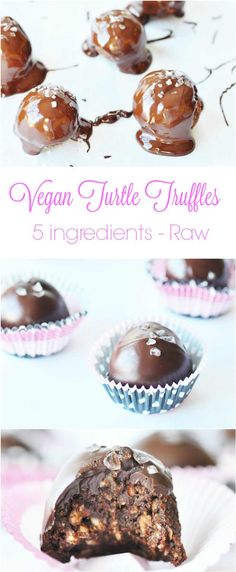 vegan turtle truffles with chocolate and nuts in them