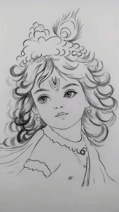 a drawing of a girl with curly hair