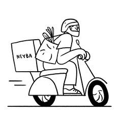 a person on a motor scooter with a cardboard box in their hand coloring page