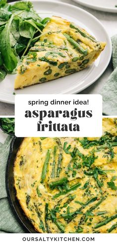 spinach and asparagus frittata with text overlay