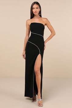 Elevated Sparkle Black Rhinestone Strapless Maxi Dress Luxe Dress, Column Skirt, Glitz And Glamour, Latest Fashion Dresses, Adhesive Bra, Strapless Maxi, Straight Neckline, Sparkly Dress, Women Best