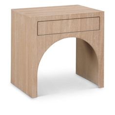 a small wooden table with an arch design