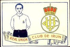 a drawing of a man standing in front of a sign that says real union club irun