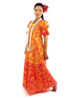 Hawaiian Muumuu [Gradation Medley/Orange]  | AlohaOutlet SelectShop Hawaiian Fitted Short Sleeve Dress, Fitted Multicolor Hawaiian Dress, Tropical Short Sleeve Dress For Holiday, Muumuu Dress Pattern Free, Muumuu Dress Pattern, Muumuu Dress Hawaiian, Hawaiian Dress Pattern, Hawaiian Outfit Women, Hawaiian Costume