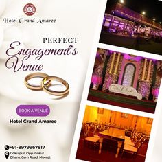 a brochure for an event with two wedding rings on the front and side