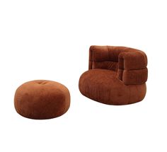 a brown chair and footstool sitting next to each other