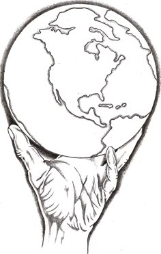 a drawing of a hand holding the earth in it's palm, which is drawn by