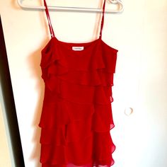 Size 4p Never Worn Above Knee Not Mini Approx 25” Long Lined Calvin Klein Summer Party Dress, Red Knee-length Mini Dress, Red Calvin Klein Party Dress, Red V-neck Lined Mini Dress, Calvin Klein Red Party Dress, Red Spaghetti Strap Dress, Vintage Red V-neck Mini Dress, Red Spaghetti, Forever 21 Red V-neck Mini Dress