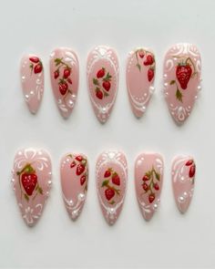 Nail Art Using Stickers, Floral Nails With Rhinestones, Puffy Nail Art, Peru Nails, Cake Nails, Fake Nails Designs, Really Cute Nails