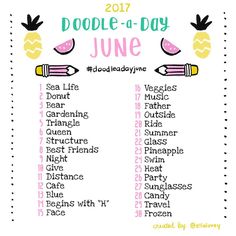 the printable doodle - a - day june calendar with pineapples and watermelon